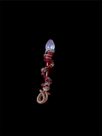 a piece of jewelry with a red and blue light on it